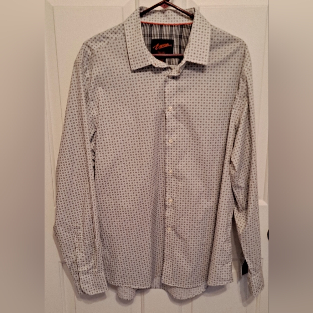 Egara Mens Dress Shirt XL Slim Fit Stretch Non iron Blue Mini Check Long Sleeve